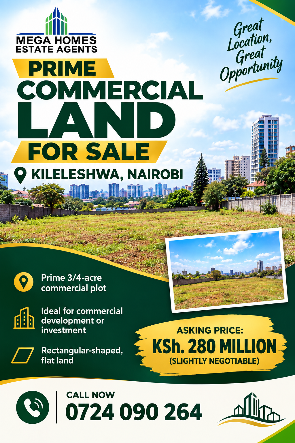 3/4 PRIME COMMERCIAL LAND FOR SALE